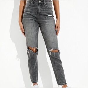 American Eagle Gray High Waist Distressed Mom Jeans